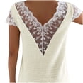 thumbnail image 5 of HAPIMO Women's Trendy Raglan Lace Pullover Short Sleeve V Neck Shirts Casual Relaxed Workout Blouses for Teen Girls Solid Color Splicing Summer Tees White M, 5 of 8