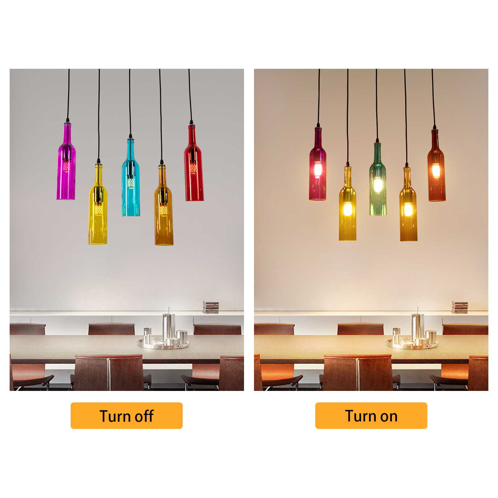 Retro 5 Wine Bottle Pendant Lamp Restaurant Bar Ceiling Hanging Light Fixture 220V 200W 21.25*2.4in for Living Rooms, Bedrooms, Bars