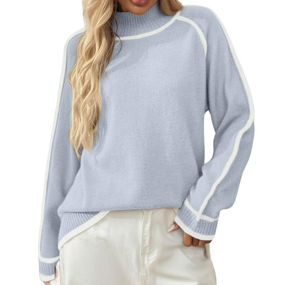 Generic Women's Mock Turtleneck Sweaters 2025 Fall Winter Casual Long Sleeve Color Block Pullover Sweater Soft Knitted Tops