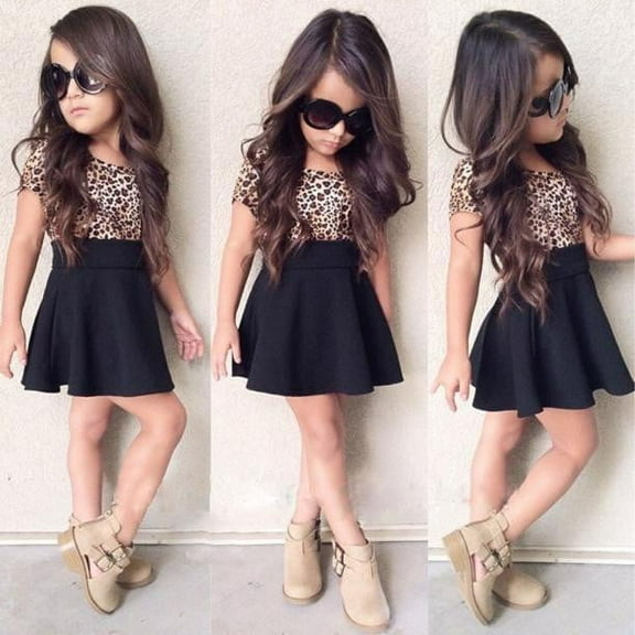 Herrnalise Girls and Toddlers' Dress Kids Baby Girls Leopard Printing Short Sleeveless Dress Clothes 120