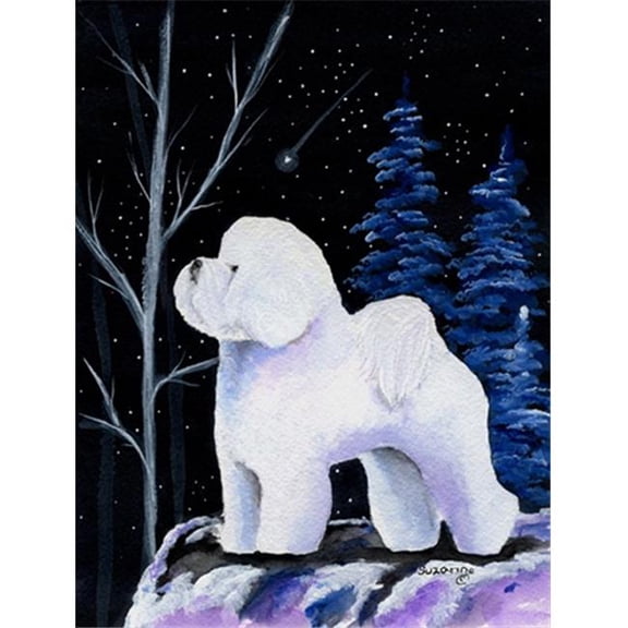 Starry Night Bichon Frise Canvas Flag - House Size, 28 x 40 in.