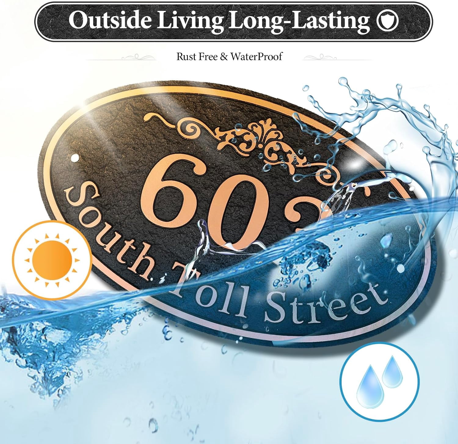 Oval Address Plaque Metal Option - Personalized House Number Sign, Address Sign for Outside, Yard, Driveway, Fence, Mailbox, Gate.