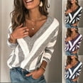 thumbnail image 3 of Pull à Manches Longues Col en V Automne pour Femmes Pull Tricoté Ample Sexy Pull Rayé Mode, 3 of 5