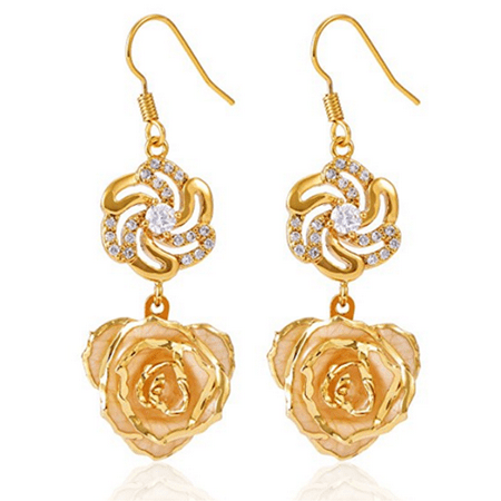 Yosoo 24k Real Rose Flower Gold Earrings Gift For Women Yosoo 24k Real Rose Flower Gold Earrings Gift For Women S Petal Dangle With