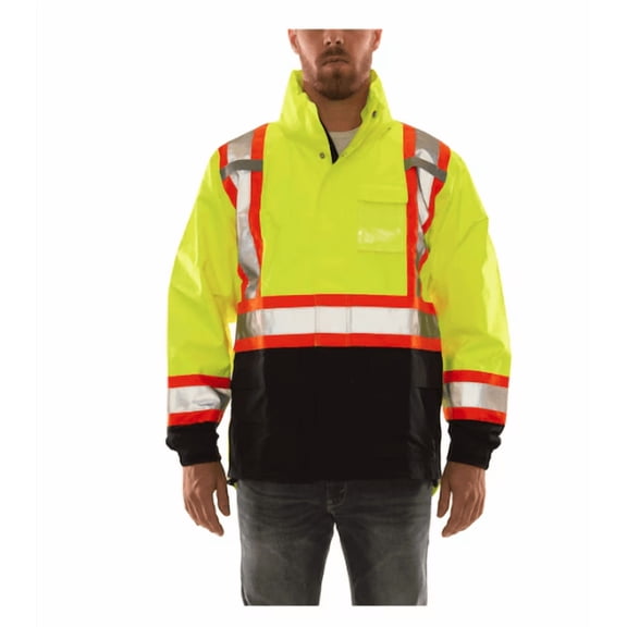 Tingley Rain Jacket High Visibility Green XL Waterproof ANSI Class 3 Safety Work Coat Reflective Hood J24122C