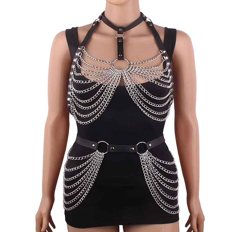Juj Punk Leather Waist Chain Body Chain 71jNibeZUdL._AC_UY300_.jpg main image 4