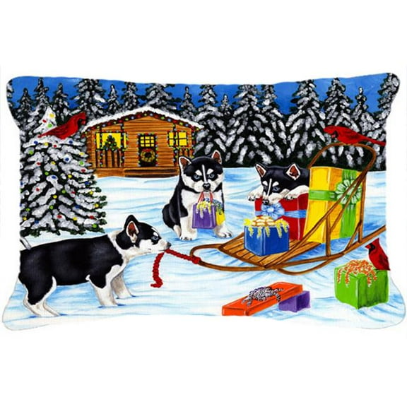 Christmas Mush Siberian Husky Fabric Decorative Pillow