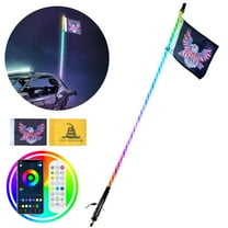VEVOR 1 PC 4 FT Whip Light, APP & RF Remote Control Led Whip Light, Waterproof 360° Spiral RGB Chasing Lighted Whips with 2 Flags, for UTVs, ATVs, Motorcycles, RZR, Can-am, Trucks, Off-road, Go-karts