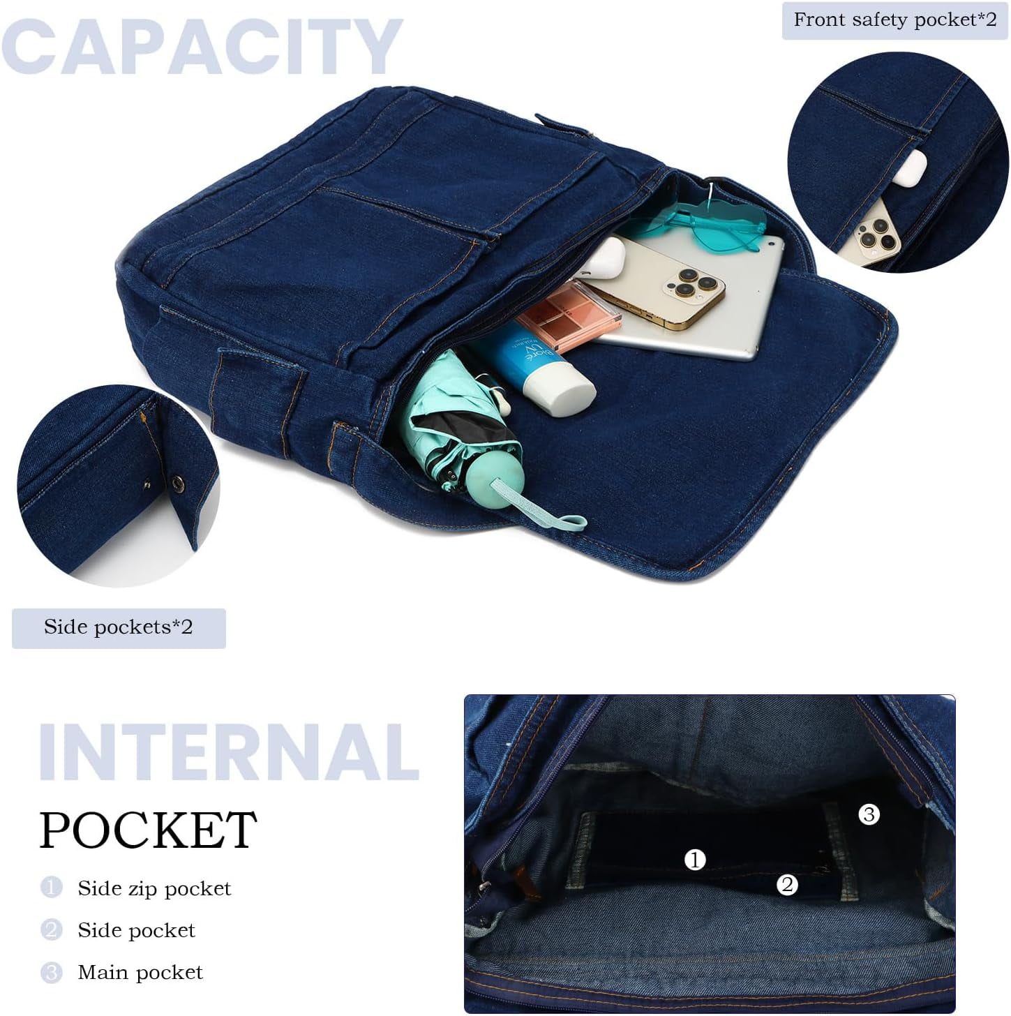 Denim Hobo Purse Bags Casual Canvas Messenger Shoulder Bag Retro Large Crossbody Satchel Bags for Women and Men