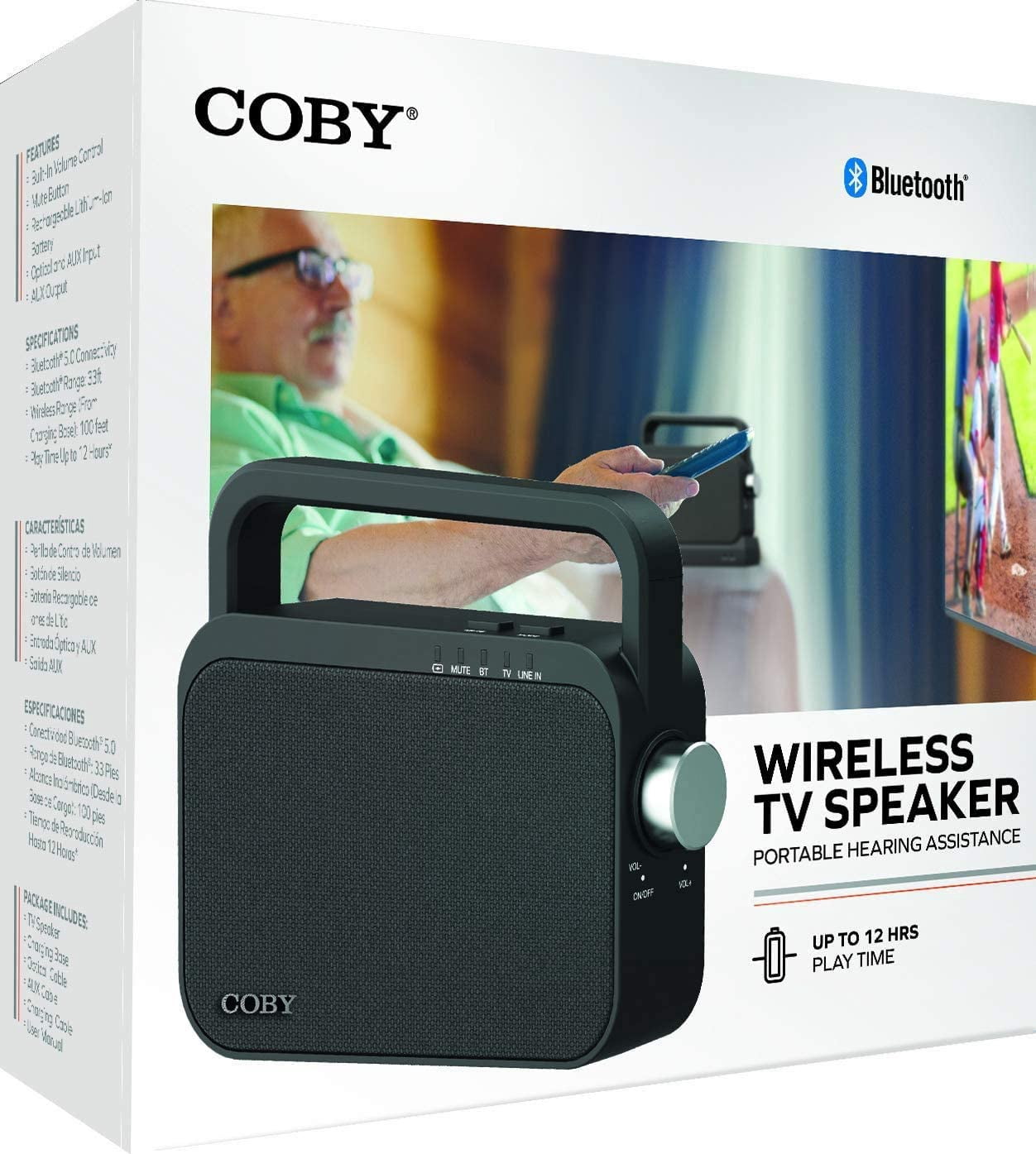 COBY Digital Hearing Amplifier for Seniors Wireless TV Listening Assistance Bluetooth Portable Speaker, Black, CSTV130