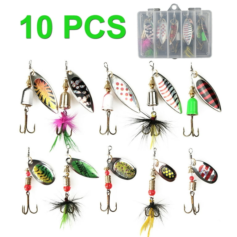 Bass Fishing Lures Kit Set,Fishing Sequin Bait 10 Pcs/set Outdoor Lure  Spinner Sequin Hook Baits Kit with Storage Box