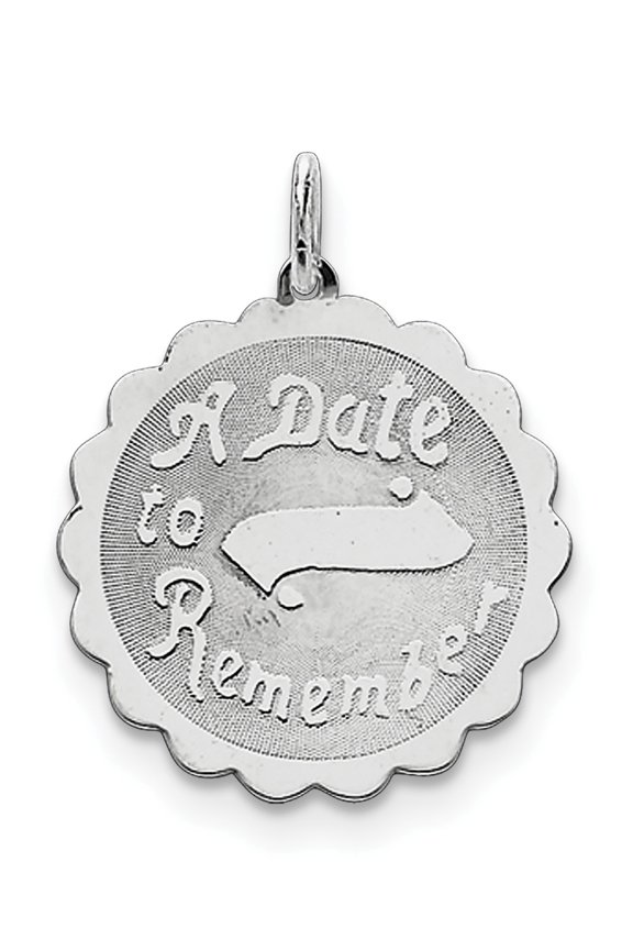 Sterling Silver Rhodium-Plated A Date To Remember Disc Charm (30 X 23) Made In United States qc2100