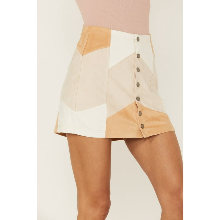 Shyanne Women s Patchwork Faux Suede Mini Skirt Ivory X Large