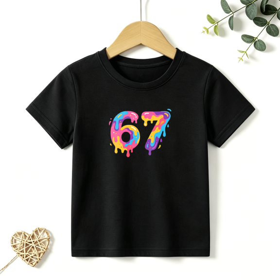 Boys Graphic T Shirt Colorful 67 Meme Number Short Sleeve Kids Tees Street Style Trendy 100% Cotton Soft Child Tops 4-13Y