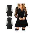 thumbnail image 4 of Kiapeise Women Sequin One Piece Dress Long Sleeve Hollow Out Dress Mesh Patchwork Sex Cocktail Dresses Clubwear Party A-Line Swing Dress, 4 of 5
