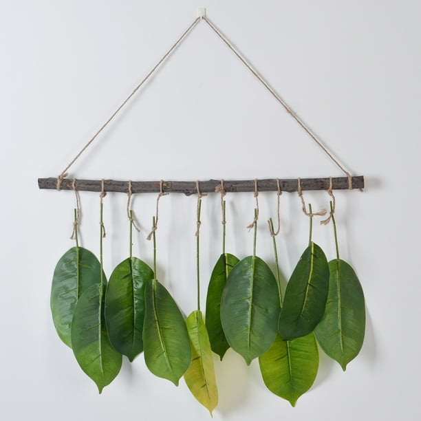 Colgante de pared con forma de tronco, simulación de plantación verde, hojas de eucalipto artificiales, hojas de eucalipto caídas, placa de bienvenida para puerta, joyería para colgar en la pared