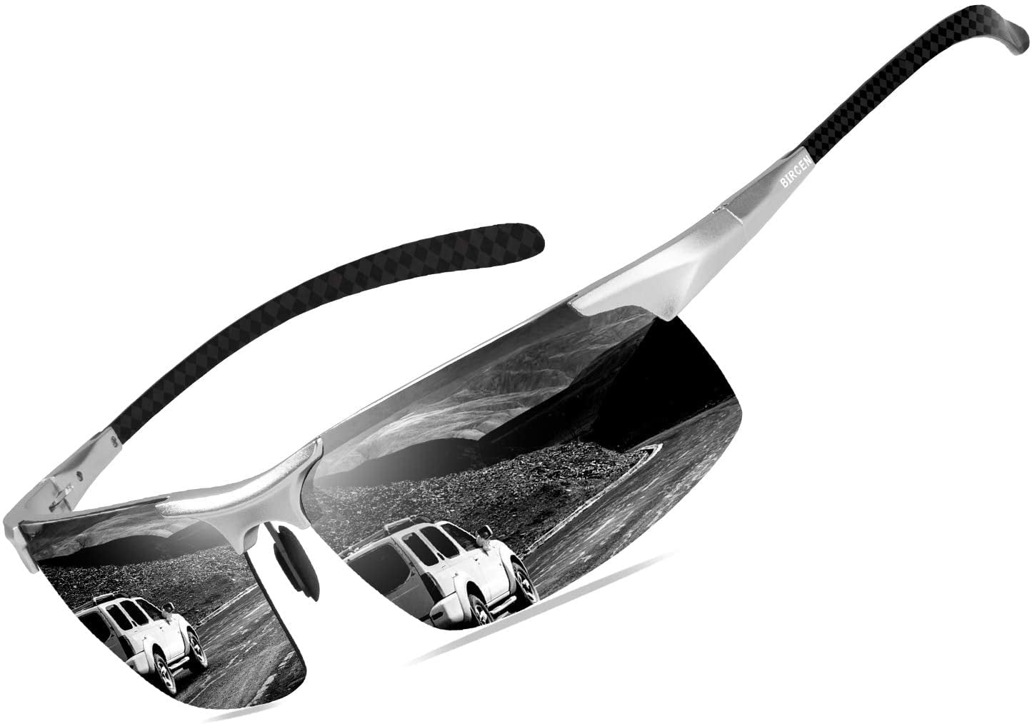 Bircen Mens Polarized Carbon Fiber Sunglasses UV Protection Sports Fishing Driving Sunglasses for Men Al-Mg Frame 