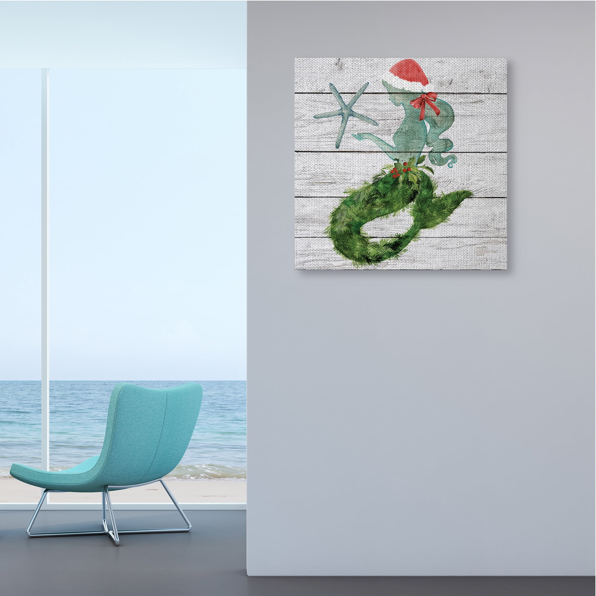Stupell Industries Christmas Mermaid Winter Holly Floral Pine Nature Painting Gallery Wrapped Canvas Art Print Wall Art, 30 x 30
