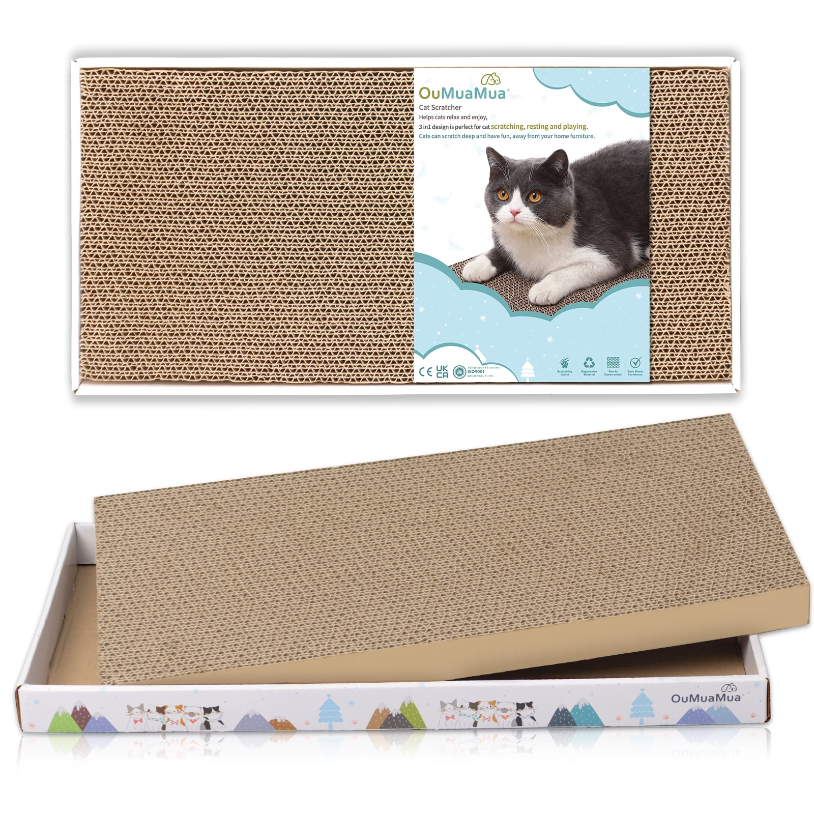 OuMuaMua Cat Scratcher Pad, 17x8.5inch DoubleSided Reversible Cat Scratch Lounge Bed Cardboard