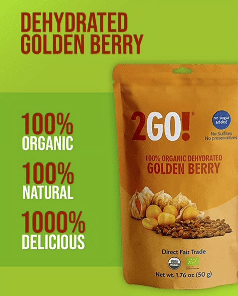 2GO!® Organic Dried Golden Berries - Pack of 4 units- 1.76 oz each