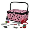 SINGER Sewing Basket in Pink Notions Print with 126 Piece Sewing Kit with Basic Notions