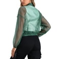 thumbnail image 3 of Chaqueta bomber transparente INSPIRE CHIC para mujer, con cremallera, de manga larga y transparente, talla XS, color verde, 3 of 6