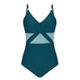 thumbnail image 4 of Staron Women's V Neck One Piece Swimsuit Solid Color Mesh Bikini, Blue L, 4 of 5