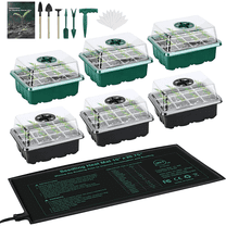 6-Pack Seed Starter Tray with Heat Mat(12 Cells per Tray), Plant Germination Trays with Adjustable Humidity Dome Seed Trays Seedling Starter with Base Trays for Germination