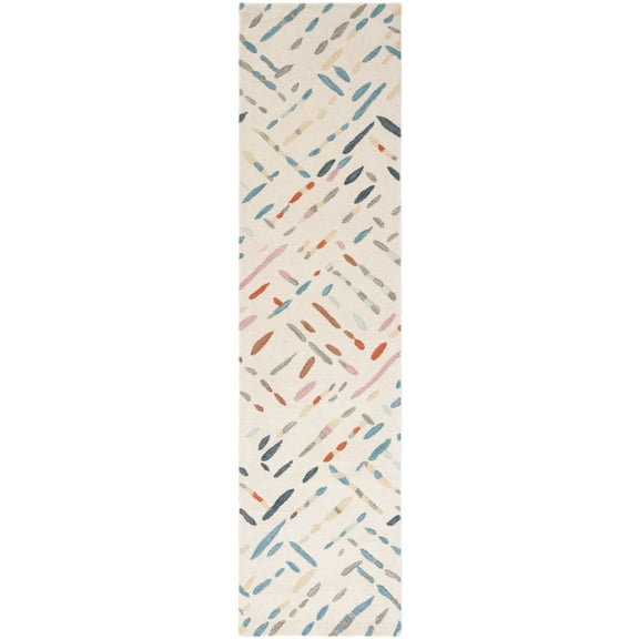 SAFAVIEH Metro Rodina Geometric Striped Runner Rug, Ivory/Blue, 2'3" x 7'