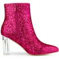 thumbnail image 6 of Unique Bargains Women's Clear Block Heel Glitter Prom Ankle Booties Hot Pink 6.5, 6 of 6