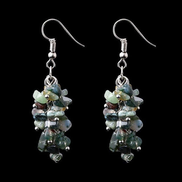 Nvzi Pendientes de piedra natural personalizados, pendientes largos colgantes con borlas de piedra natural irregulares (multicolor)