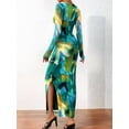 thumbnail image 6 of Women'S Bodycon Maxi Dress Fashion Long Sleeve Floral Print Tight Fitted Party Club Ruched Dresses Dark Green XS, 6 of 10