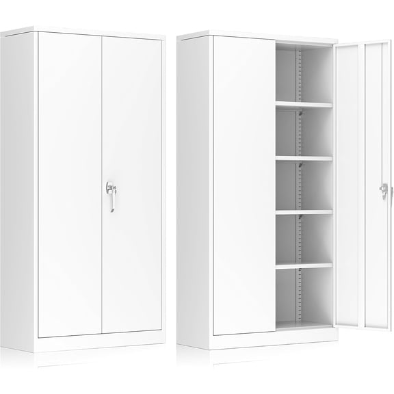 SUNCROWN 72-Inch Metal Storage Cabinet for Garage, Lockable Steel Cabinet with Doors and Adjustable Shelves, White Locking Storage Unit for Office, Home, Gym, and School.