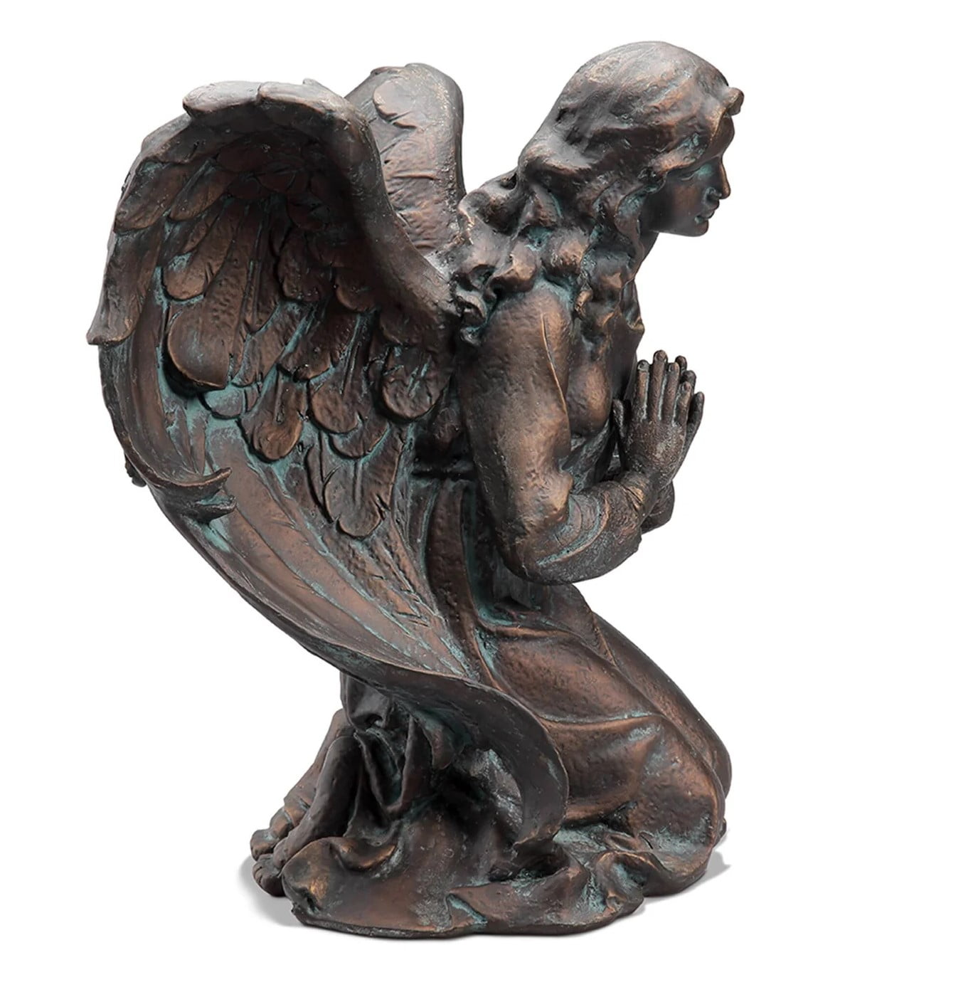Thoughtful Angel Antique Bronze Resin Garden Sculpture