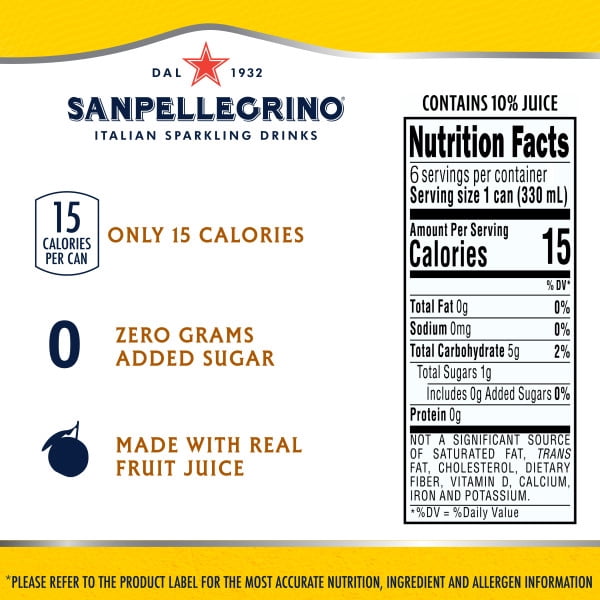 SanPellegrino Soda Italiana Sparkling Lemonade, Low Calorie Zero Added Sugar, 6 Pack Cans