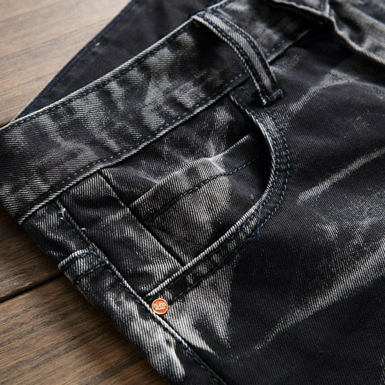 WREESH Men's Jeans Denim Pants Casual Pocket Button Washed WREESH Men's Jeans Denim Pants Casual Pocket Button Washed