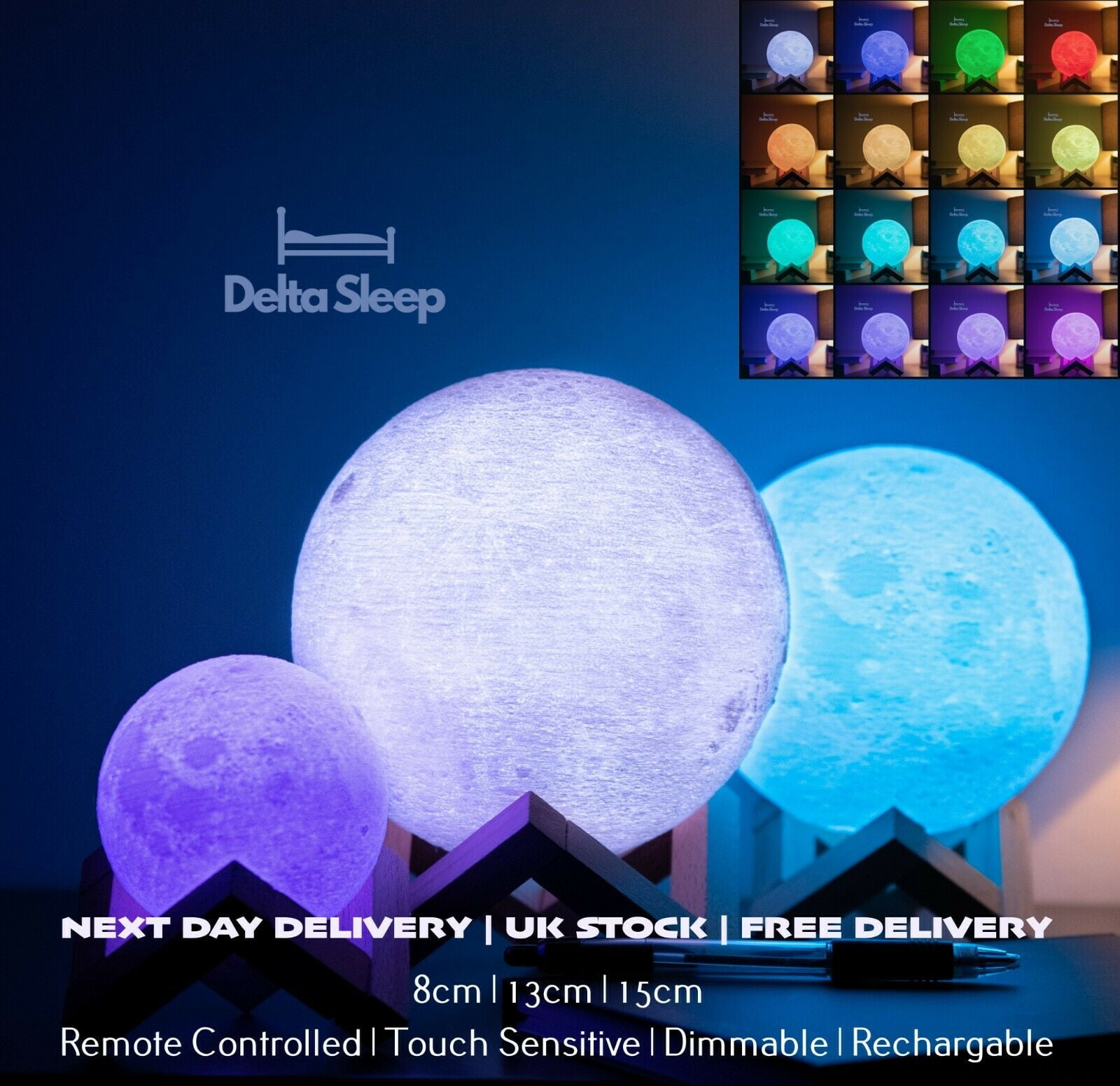 Rechargeable Moon Lamp Night Light Kids Dimmable LED Color Change 3D Dimmable UK 