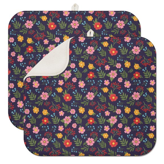 Pioneer Flower Floral Print Pattern Kitchen Dish Drying Mat 1 Pack, Ultra Absorbent Microfiber Drainer Mat, 16"x18"