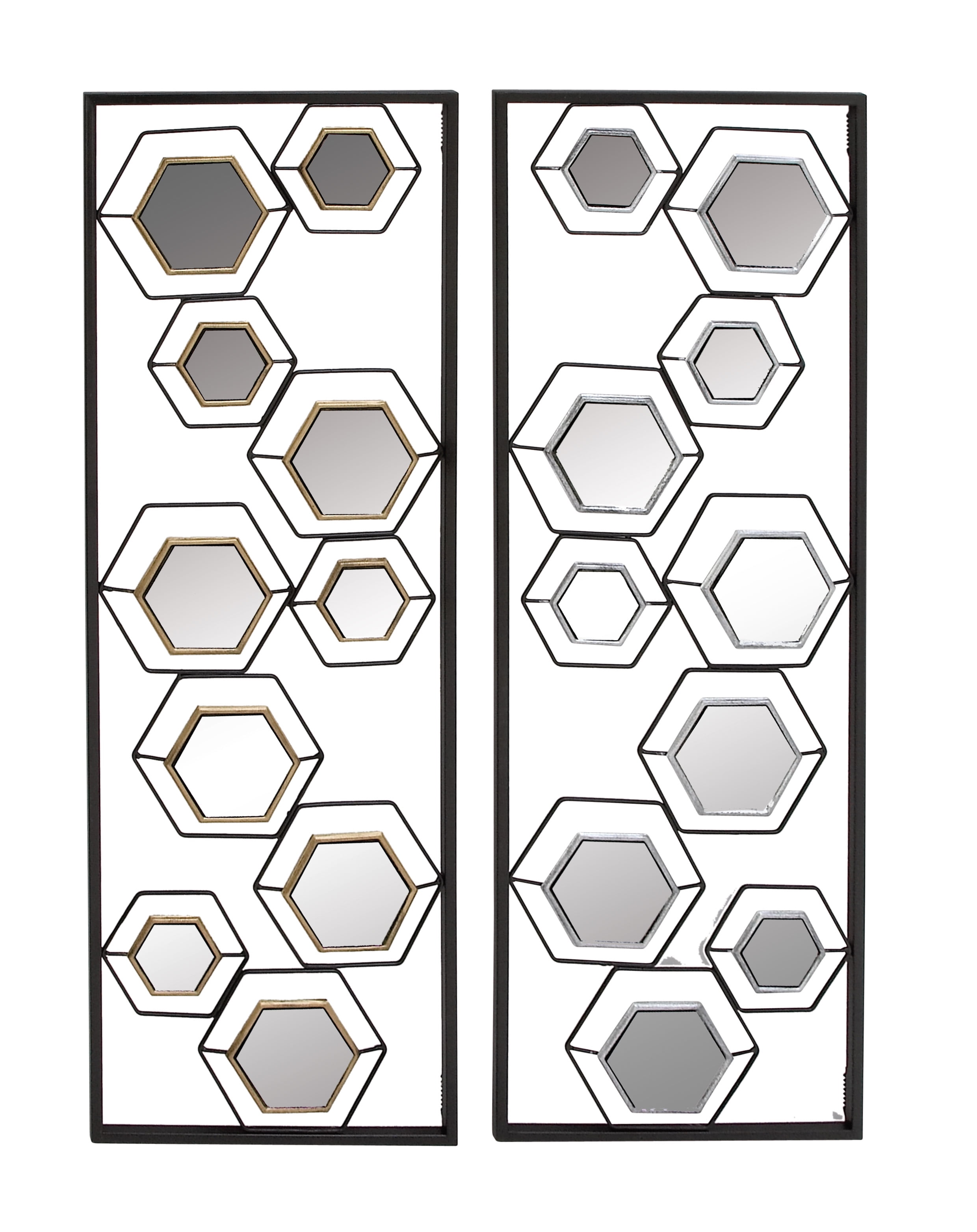 Decmode Modern 35 Inch Rectangular Abstract Metal and Mirror Wall Decor