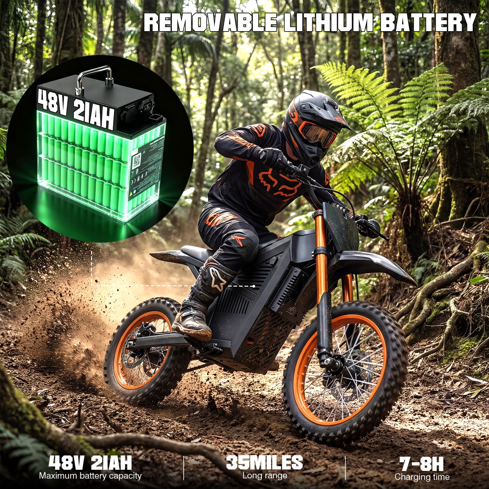 3000W Electric Dirt Bike for Adults 48V 21AH Motorcycle 35MPH Off-Road Vehicle High Carbon Steel Frame with Hydraulic Brakes UL2849