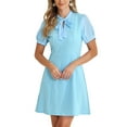 thumbnail image 1 of VESTIDOS ELEGANTES DE MUJER INSPIRE CHIC Con Cuello de Lazo y Manga Corta Abullonada Vestido para Trabajar Talla XS Azul Claro, 1 of 5