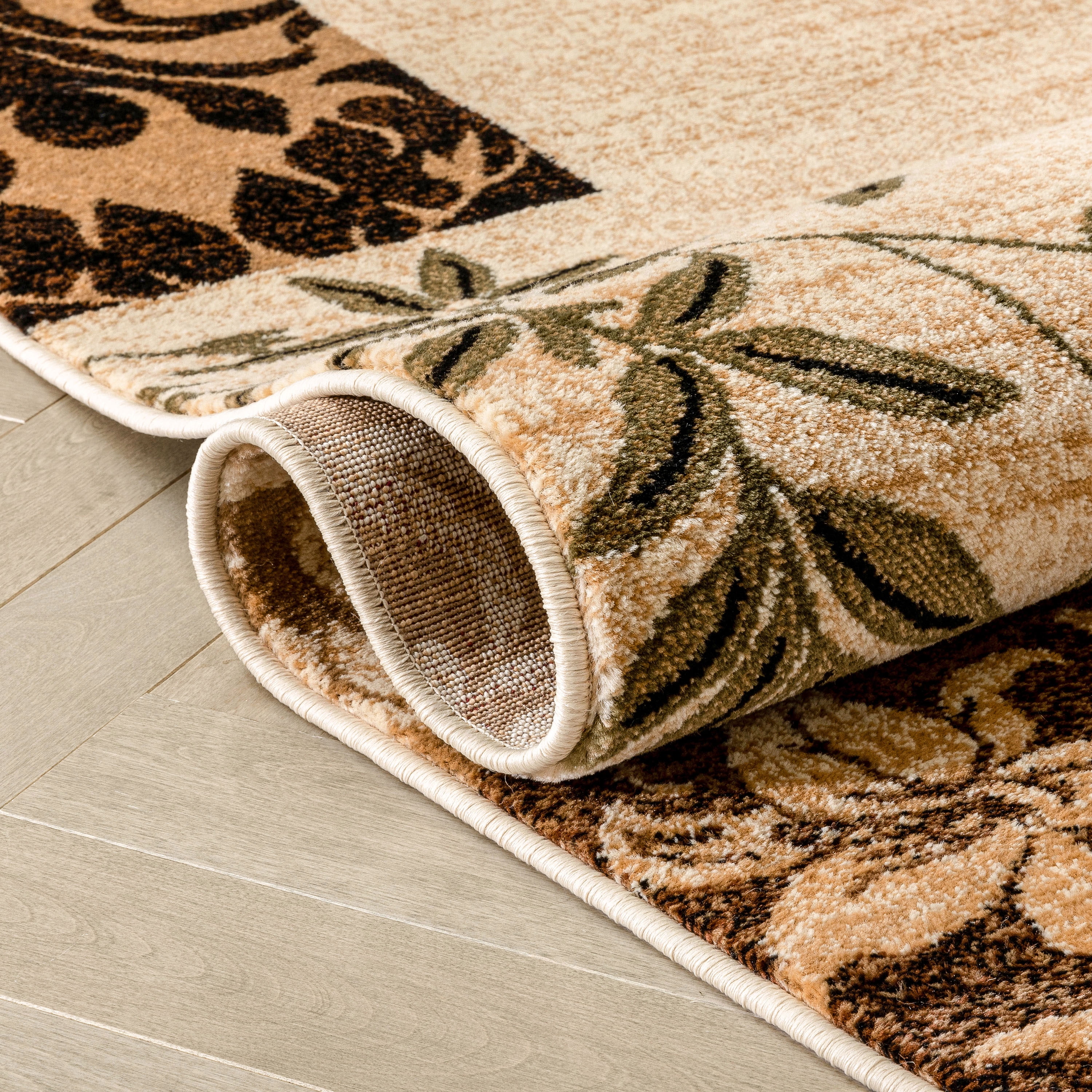 Well Woven Barclay Vane Willow Damask Modern Border Beige 6'7" x 9'6" Area Rug