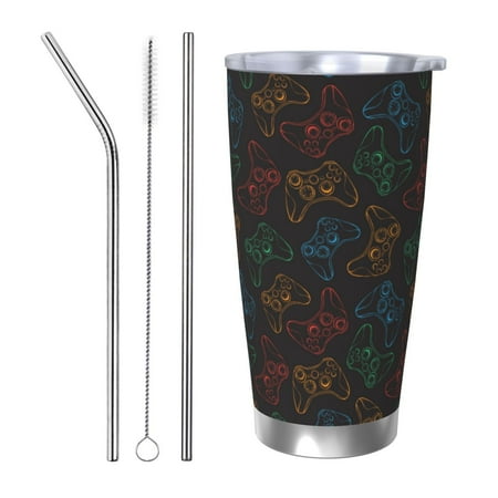 

Uemuo Gamepad Joystick Game Print Travel Coffee Mug 20oz Double-walled Car Cup Stainless Steel Insulated Tumbler Leak-proof Travel Cup Reusable Straw Car Cup-Straw Three-piece Set