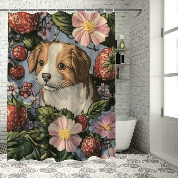SHERONV Dog Cat Berries Bathroom Décor Set Modern Graphic Print Polyester Fabric Fashion Shower Curtain with Hooks 100% Polyester Washable Shower Curtain for Bathroom Decoration 36"x72
