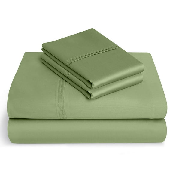 400-Thread-Count 100% Egyptian Cotton Sheet Set, 4-Piece Sheets Sets, 12" Deep Pocket of Fitted Sheet - Twin, Sage Solid
