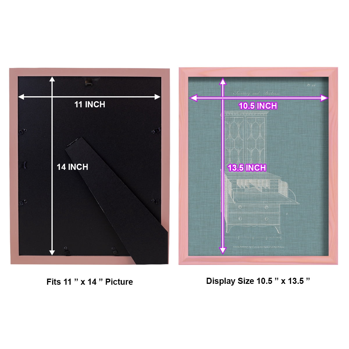 Hepplewhite Desk & Bookcase I - Framed Print w/glass - Sunset Pink