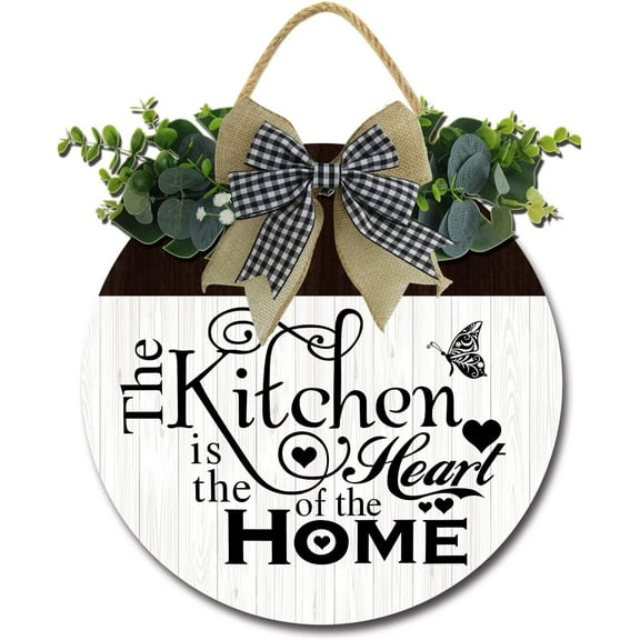Eveokoki 12" The Kitchen is The Heart of the Home Decor Farmhouse Kitchen Wall Decor Wooden Round Rustic Kitchen Front Door Kitchen Sign for Home Decor Dining room Decration