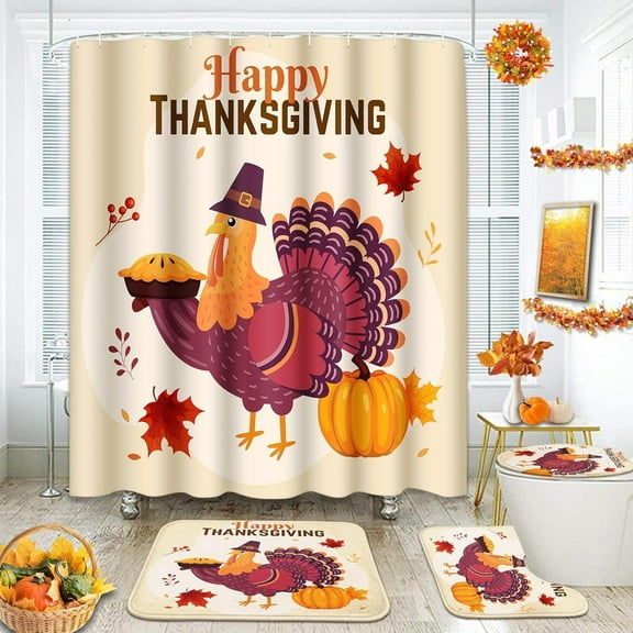 Halloween Shower Curtain Sets with Rugs Orange Horror Ghost Bathroom Set with Non-Slip Rug, Toilet Lid Cover, Bath Mat and 12 Hooks 72x72 inches Bathroom Decor 4 Pcs