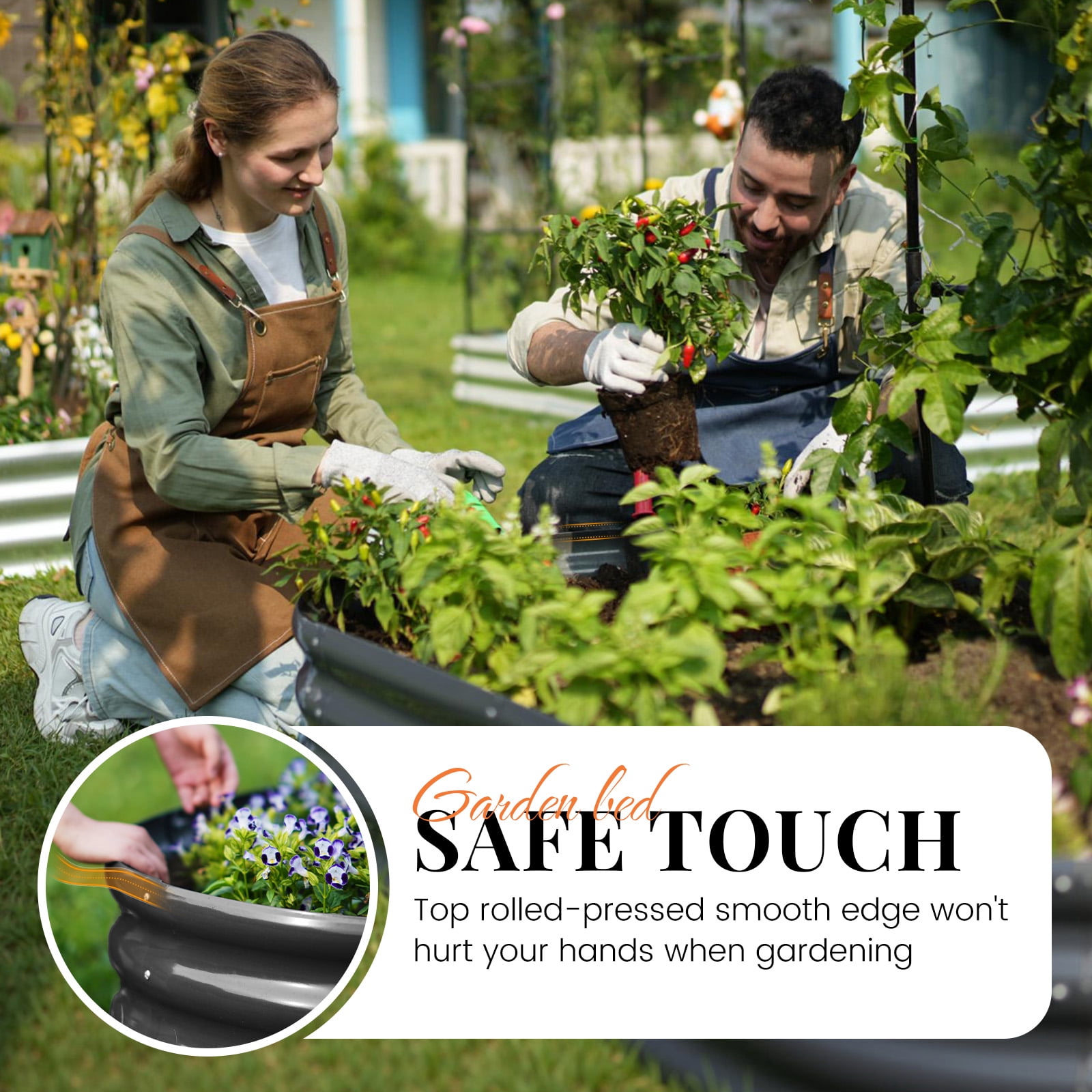 KING BIRD 7.87x3.94x0.98 ft Raised Garden Bed with Wall Trellis Galvanized Steel Metal Planter Garden Box Outdoor for Gardening Climbing Vegetables Flowers Dark Gray
