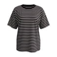 thumbnail image 4 of Bibifish Womens Basic Sports T-Shirts Summer Short Sleeve Crew Neck Timeless Monochrome Stripe Loose Fit Tee Laid Casual Outings Everyday Wear Tops, 4 of 5